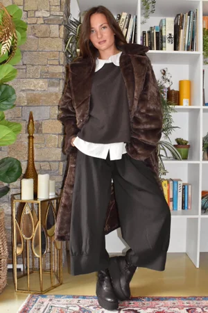 Mara Luxury Faux Fur Long Coat Chocolate 